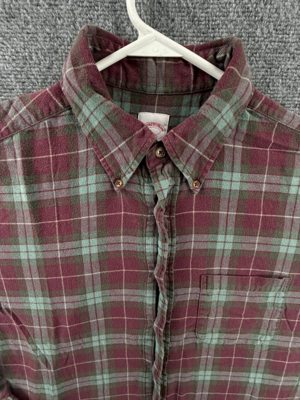 Brooks Brothers Flannel Button-Down Plaid Large Cotton Red Business Shirt Mens